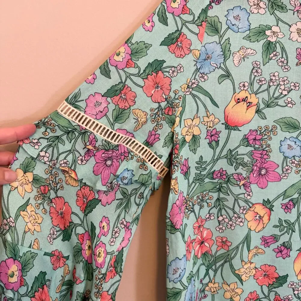 Spell & The Gypsy Sayulita Blouse Women Small Floral Boho Long Sleeve Birthstone - Picture 6 of 7